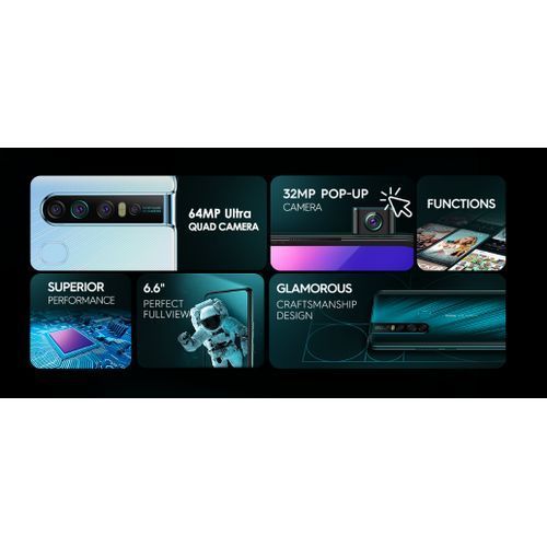 Tecno Camon 15 Premier 6.6" FHD, 64MP Quad Rear + 32MP Pop-Up Camera, 6GB RAM+128GB ROM, Android Q(10) 4G - Ice Jadeite - Image 3