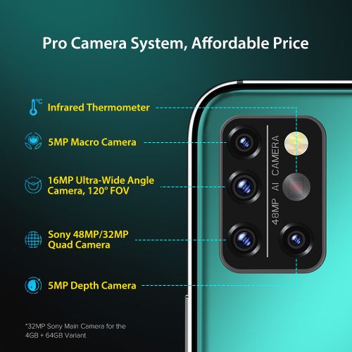 UMIDIGI A9 Pro Infrared Temperature Sensor (32MP+16MP+5MP+5MP) +24MP 6.3-Inch (4GB,64GB ROM) Android 10 Smartphone-Onyx Black - Image 2