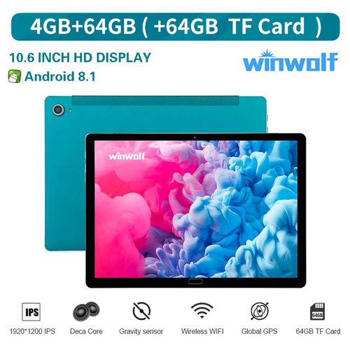 Winwolf Android 8.0 ,10 Core, 8000mAh Tablet PC HD HDD 4GB RAM + 64G+64G TF Card+ Leather Case