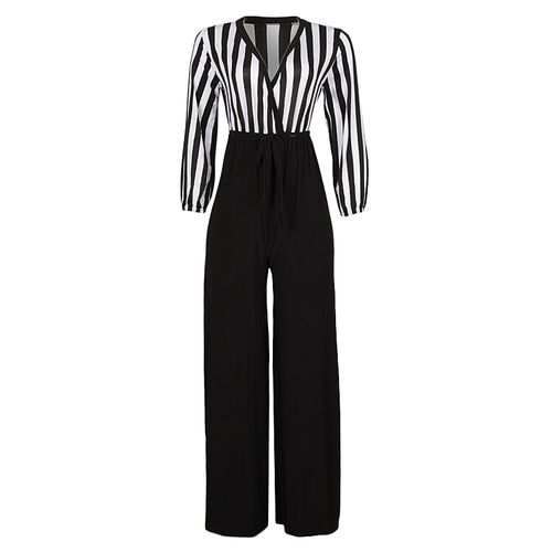 Front Wrap Monochrome Palazzo Jumpsuit- Black and white