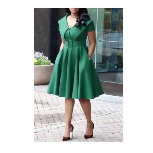 Belted Swing Dress - Green
