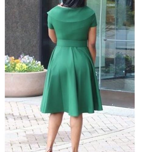 Cape Collar Belted Swing Dress - Green - Image 2