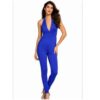 Blue Plunging V Neck Halter Jumpsuit
