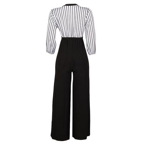 Front Wrap Monochrome Palazzo Jumpsuit- Black and white - Image 2