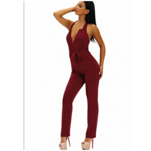 Halter V Neck Zipped Front Jumpsuit - Image 3